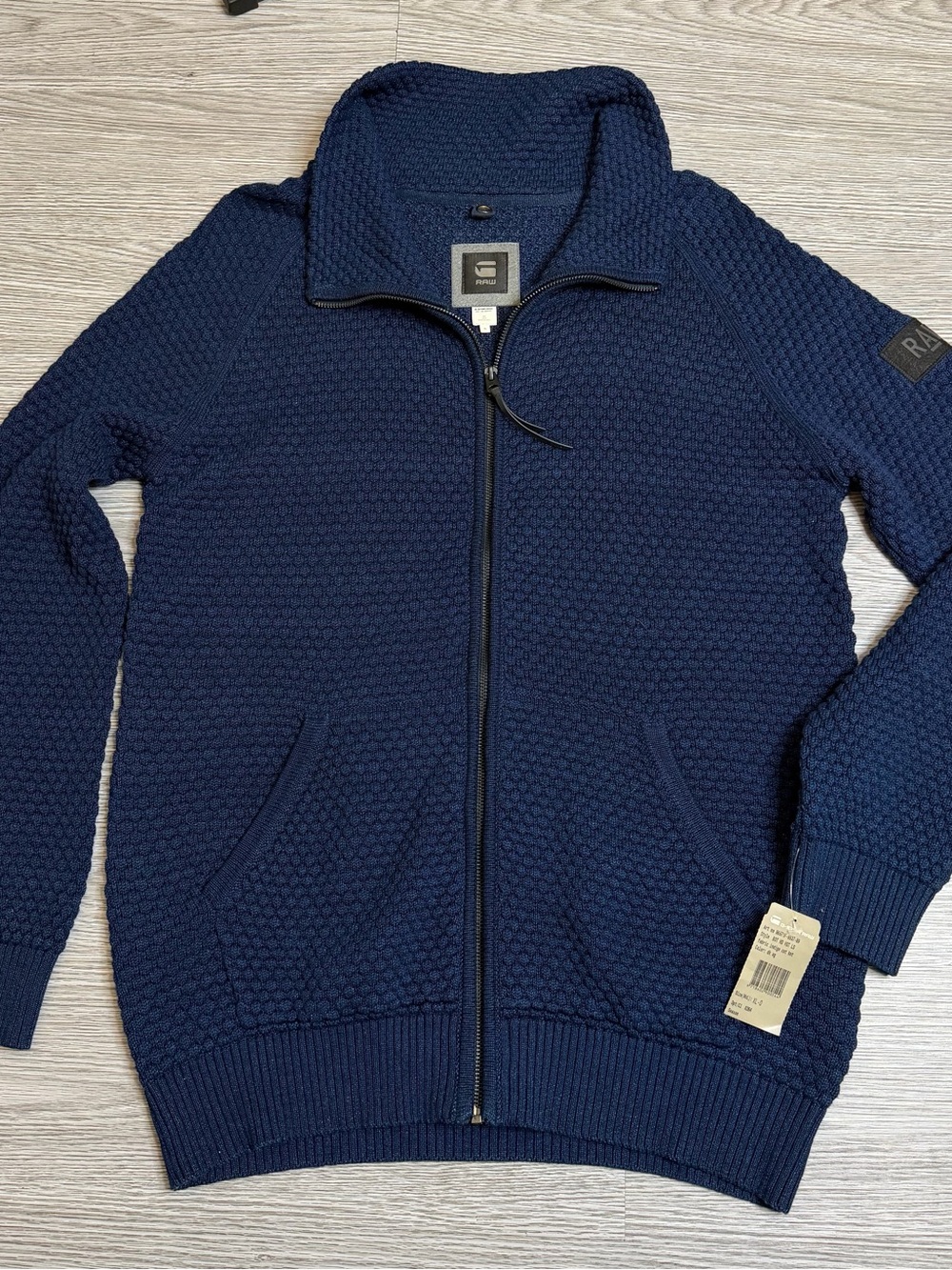 G-Star RAW Full Zip Sweater Mens Sz XL Navy Blue Knit Ribbed Trim Mens New Tags